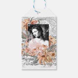 Vintage Dam med blommor Presentetikett