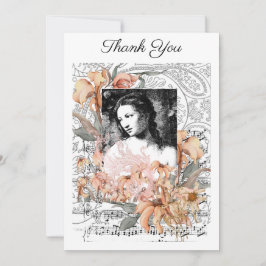 Vintage Dam med blommor Tack Kort