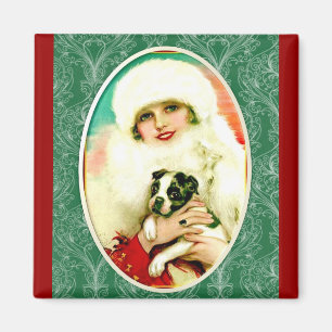 Vintage Dam med Boston Terrier Magnet