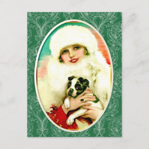 Vintage Dam med Boston Terrier Vykort