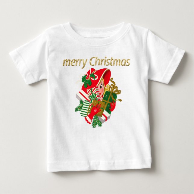 Vintage dam med julklappar tee shirt (Framsida)