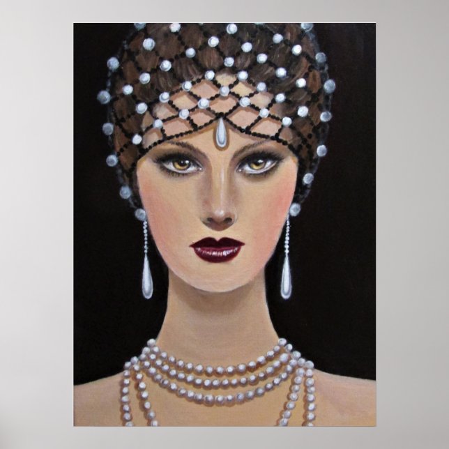 Vintage Dam med orangegult Ögon Poster (Framsidan)