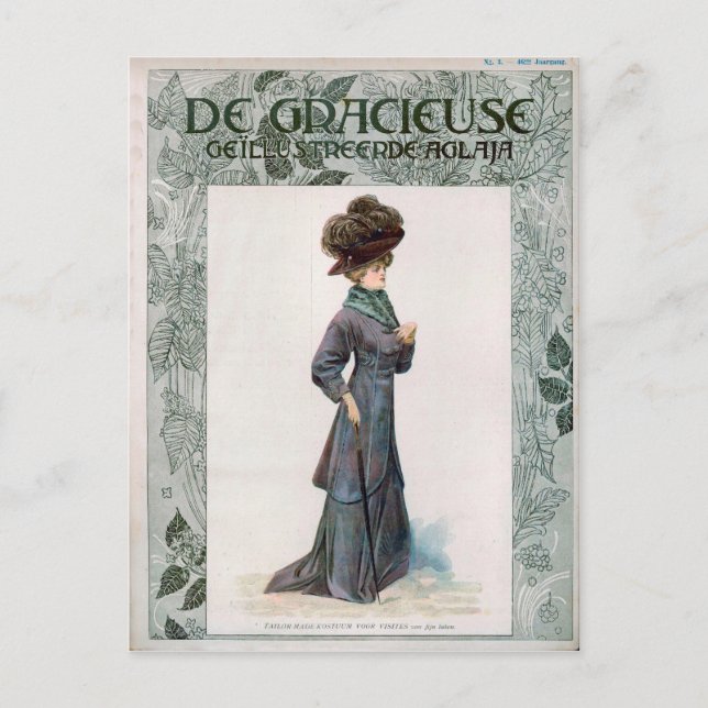 Vintage Dam Mode Design Illustration Vykort (Framsida)