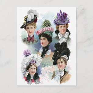 Vintage Dam Mode Victorian Hats vykort