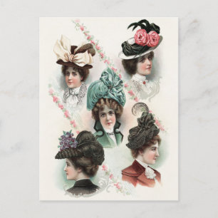Vintage Dam Mode Victorian Hats vykort
