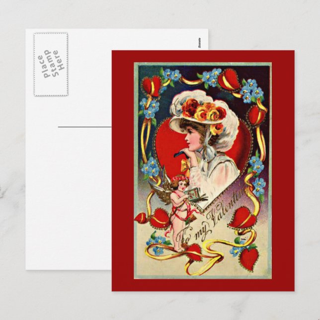 Vintage Dam My Valentine vykort (Fram/baksida)