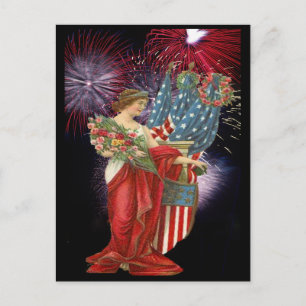 Vintage Dam och Fireworks Vykort