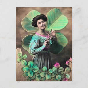 VINTAGE DAM OCH LUCKY SHAMROCKS St patrick's day Vykort