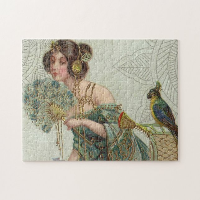 Vintage Dam och Parrot Pussel (Horisontell)