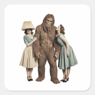 Vintage Dam och Sasquatch Fyrkantigt Klistermärke