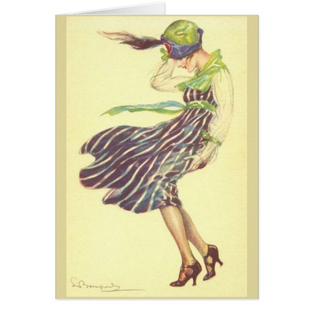 Vintage Dam på en Windy-dag, Hälsningskort (Framsidan)