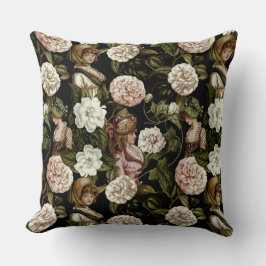 Vintage Dam Retro Botaniskt blomma Blommönster Kudde