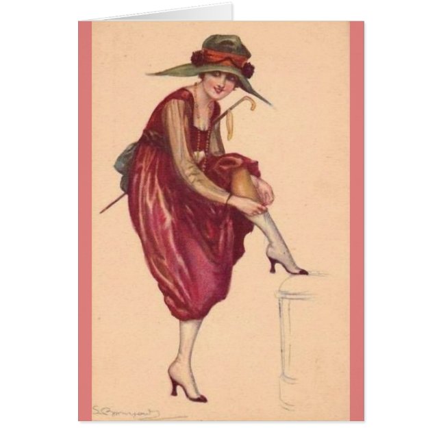 Vintage Dam som justerar sina lager, Hälsningskort (Framsidan)