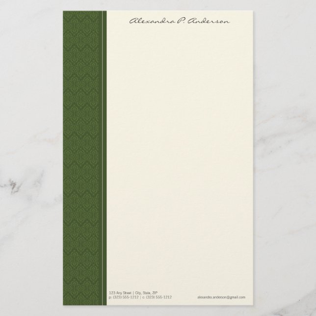 Vintage Damask Anpassad grön Lime-mall Brevpapper (Framsida)