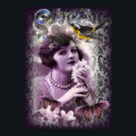 Vintage damask art deco gatsby Flapper Girl Poster<br><div class="desc">Vintage fuska konst deco gatsby Flapper Girl. Paris inbjudningskort för möhippa. Trendigets parisiska mode-tillbehör.</div>