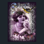Vintage damask art deco gatsby Flapper Girl Poster<br><div class="desc">Vintage fuska konst deco gatsby Flapper Girl. Paris inbjudningskort för möhippa. Trendigets parisiska mode-tillbehör.</div>