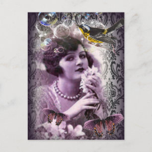Vintage damask art deco gatsby Flapper Girl Vykort