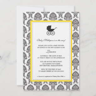 Vintage Damask Baby Carriage Baby Shower Inbjudningar