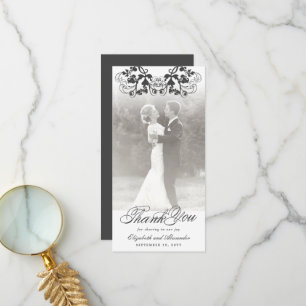 Vintage Damask Black Blommigt Flourish Photo Bröll Tack Kort