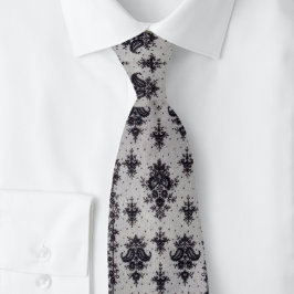 Vintage Damask Black och Grått Slips