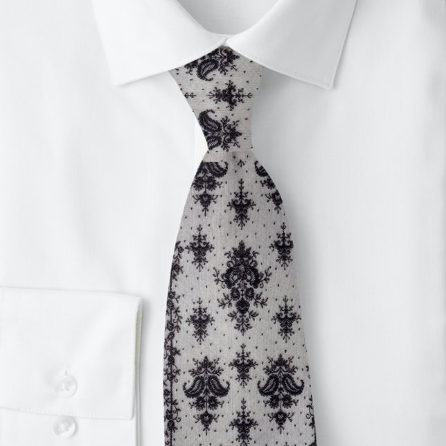 Vintage Damask Black och Grått Slips (Skapare uppladdad)