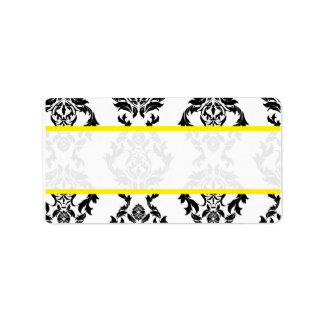 Vintage Damask Black White Gult E-postetiketter Adressetikett