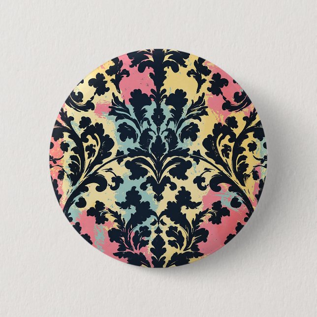 Vintage Damask-blommönster Knapp (Framsida)