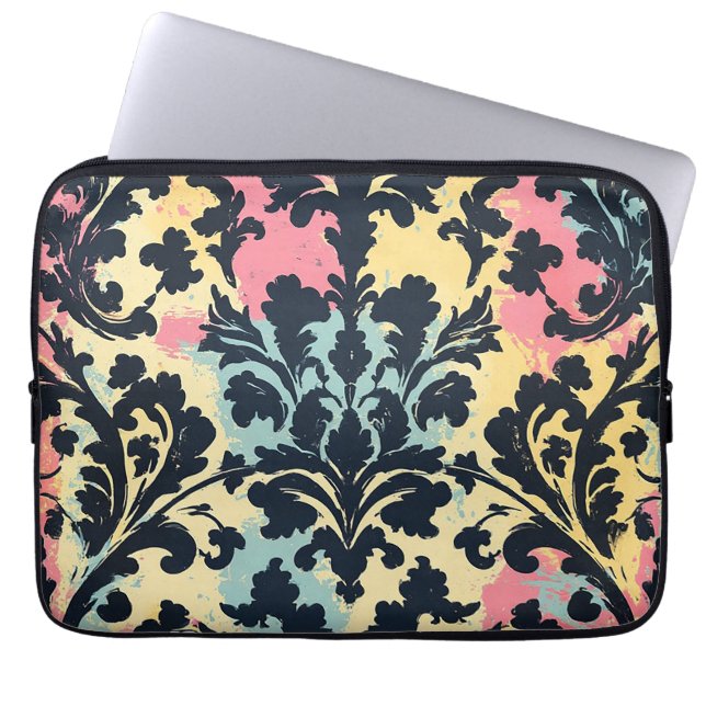 Vintage Damask-blommönster Laptop Fodral (Framsidan)