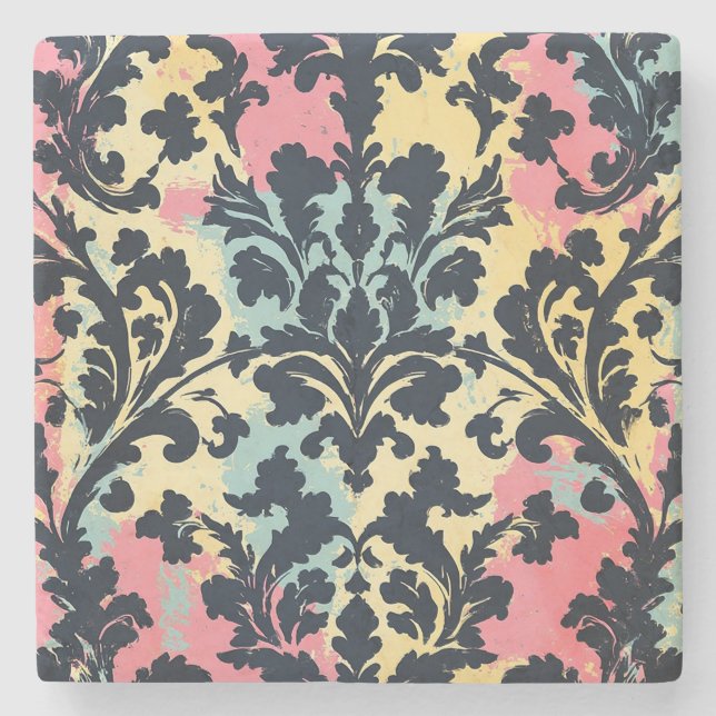 Vintage Damask-blommönster Stenunderlägg (Framsidan)