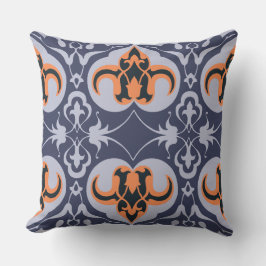 Vintage Damask - Blue Orange Elegant Mönster Kudde