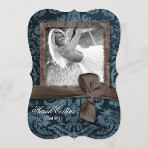 Vintage Damask Bow Grad-fotokort Program