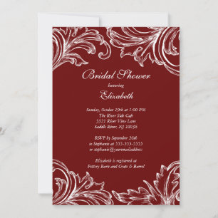 Vintage Damask Bröllopsfestinladning Merlot Inbjudningar