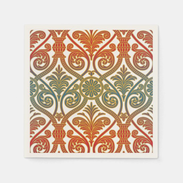Vintage Damask Contour Tapet - Blue violet red Pappersservett (Framsidan)