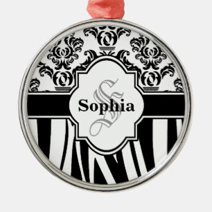 Vintage Damask Coola Zebra ränder Julgransprydnad Metall