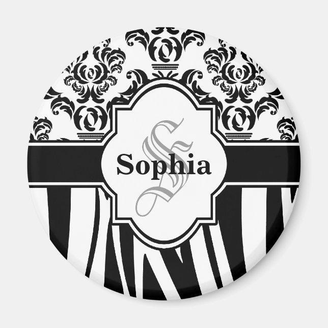Vintage Damask Coola Zebra ränder Magnet (Framsidan)