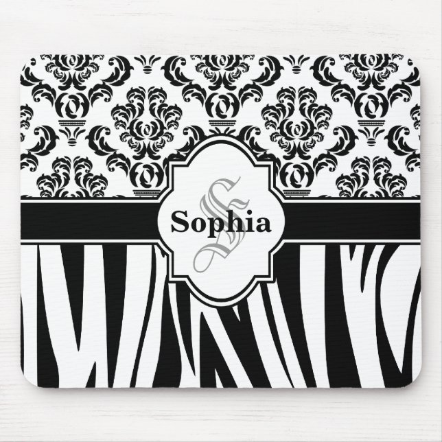 Vintage Damask Coola Zebra ränder Musmatta (Framsidan)