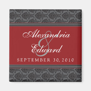 Vintage Damask Cranberry Bröllopsfavoritmagnet Magnet