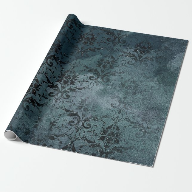 Vintage Damask Distress Grunge Presentpapper (Utrullad)
