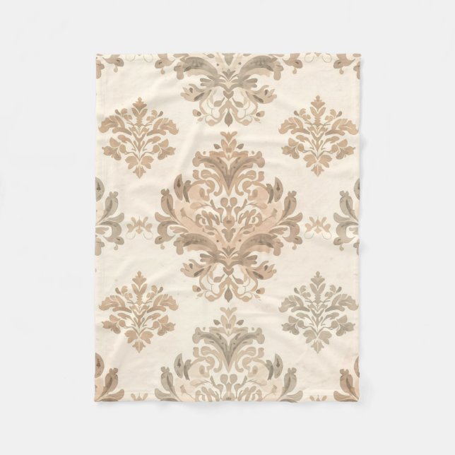Vintage Damask Elegant Beige Fransk Gårdshus Fleecefilt (Framsidan)