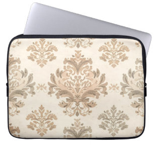 Vintage Damask Elegant Beige Fransk Gårdshus Laptop Fodral