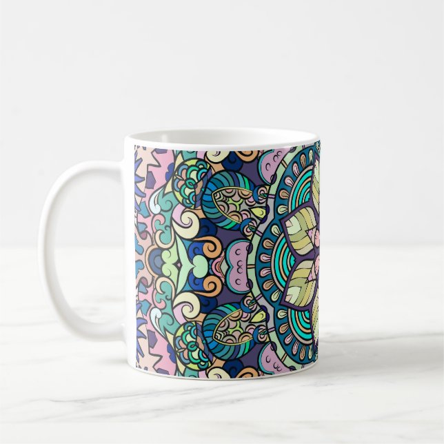 Vintage Damask: Elegant Sömlöst Mönster Kaffemugg (Vänster)