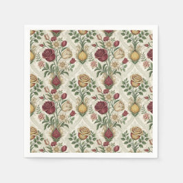 Vintage Damask & Engelsk Ros Blommönsterkonst Pappersservett