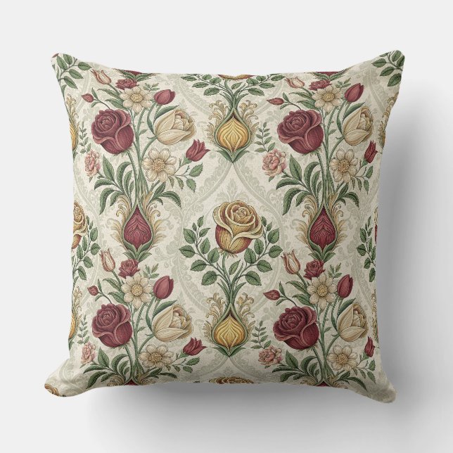 Vintage Damask & engelsk rosblommig mönsterkonst Kudde (Framsida)