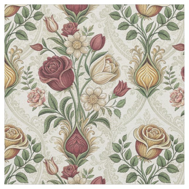 Vintage Damask & engelsk rosblommig mönsterkonst Tyg (Närbild)
