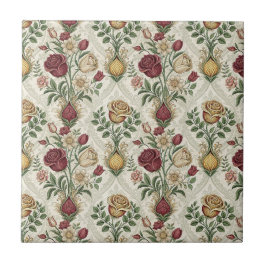 Vintage Damask & English Rose Blommönsterkonst Kakelplatta