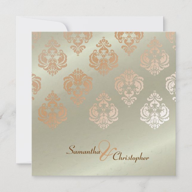 Vintage Damask-/faux-inbjudningar till kopparbröll Inbjudningar (Framsida)