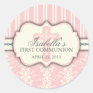 Vintage Damask First Communion Sticker Runt Klistermärke