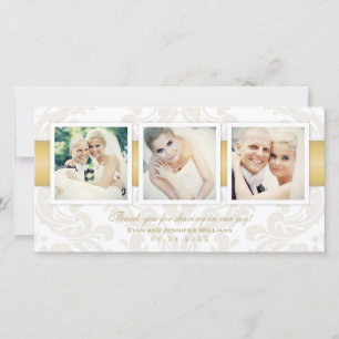 Vintage Damask Guld Bröllop Photo Collage Tack Kort