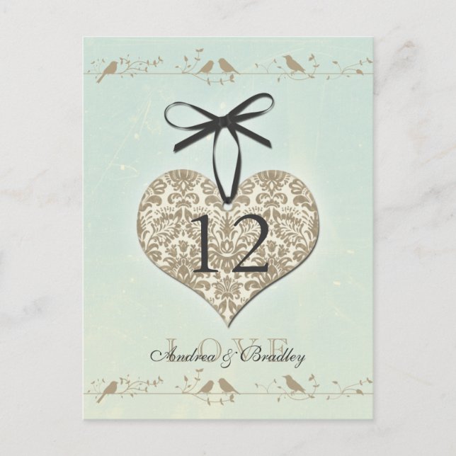 Vintage Damask Heart Mint Guld Bordsnummer (Framsida)