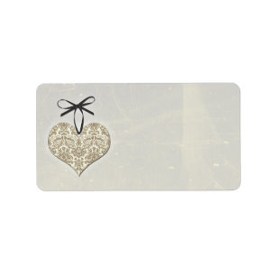 Vintage Damask Heart Silver Bröllop Blank Adress Adressetikett